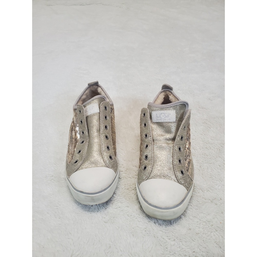 Ugg Laela Gold Sparkles Sequins Fuzzy Slip On Sneakers 7.5 Cozy Winter Casual